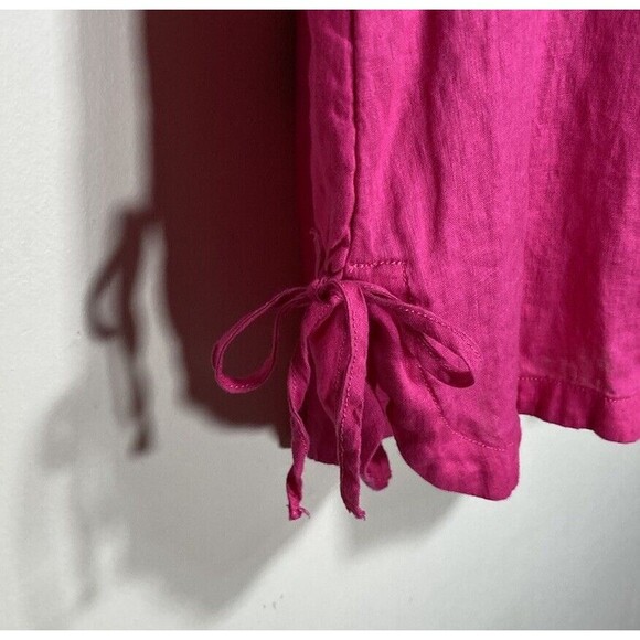 Isaac Mizrahi Linen Top Womens Small Pink Coastal Beach 3/4 Sleeve V-Neck Shirt - Picture 8 of 10